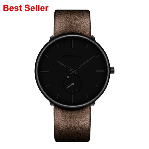 Ultra-Thin Minimalist Waterproof Dress Watch with Leather Band